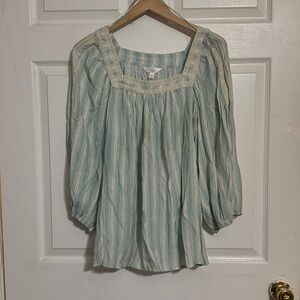 LC Lauren Conrad Teal and Cream Striped Top
